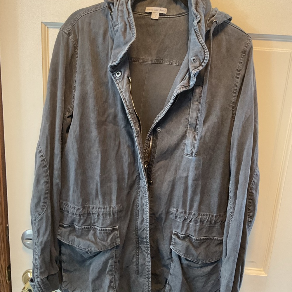 James Perse Gray Drawstring & Hooded Utility Jacket 2